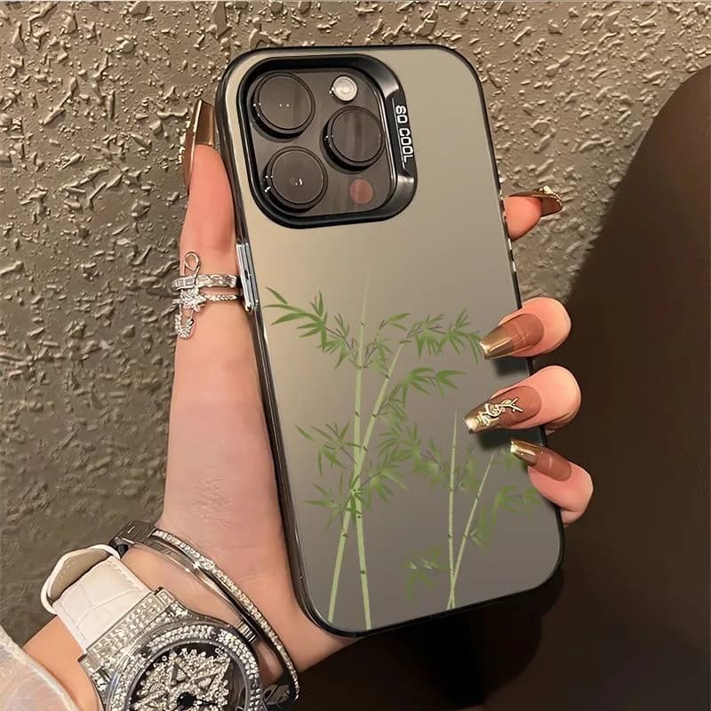 Chinese Style Bamboo Leaf Phone Case For iPhone 17 16 15 14 Plus 13 12 11 Pro MAX 17 Air 16E Elegant Bamboo Print Phone Case