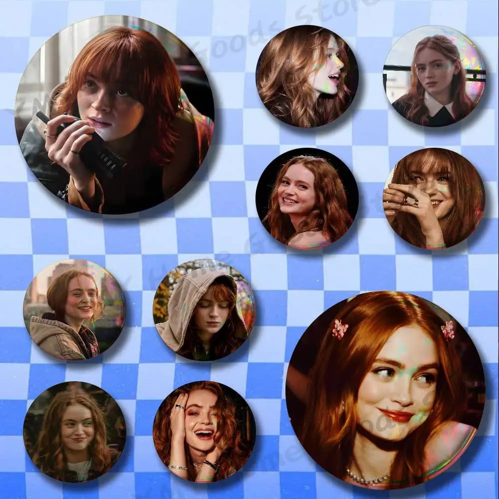 Red Hair Actor S-Sadie S-Sink Enamel Pins Badge Round Brooch for Backpack Decor Accessories 25/32/44/58/75mm