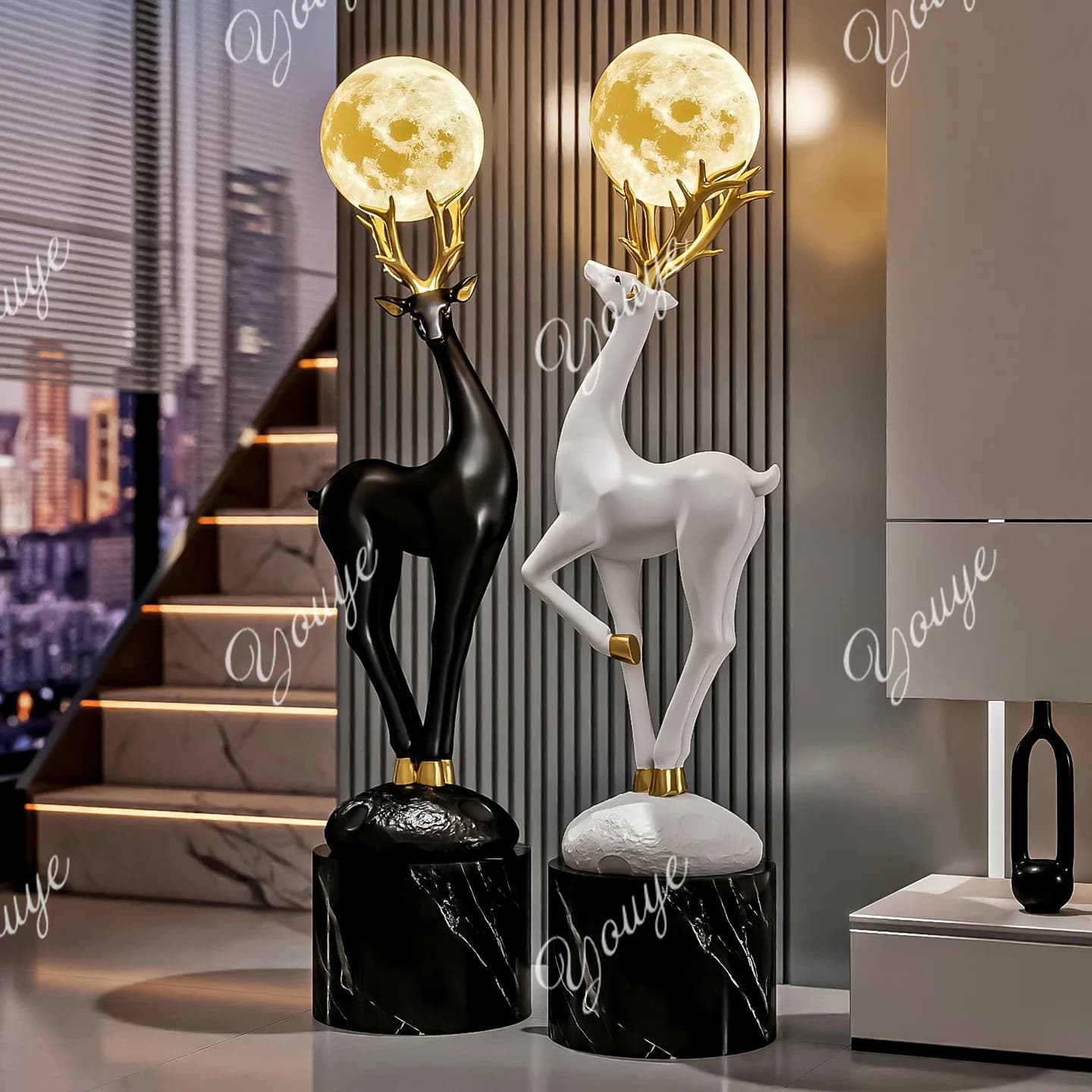 Lucky deer large floor-to-ceiling ornaments, high-end decorations next to the TV cabinet in the living room entrance