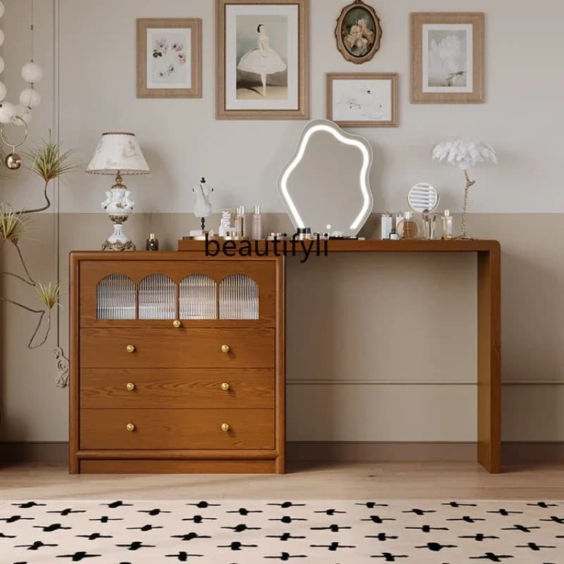 French Retro Dressing Table Chest of Drawers Integrated Bedroom Tailstock Dressing Table Solid Wood Makeup Table