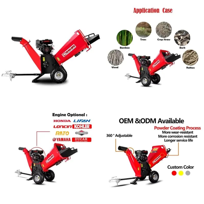 2026CE High Efficient 7HP Engine Chipper Shredder Energy Saving China Tree Wood Chipper Shredder Wood Machine Wood