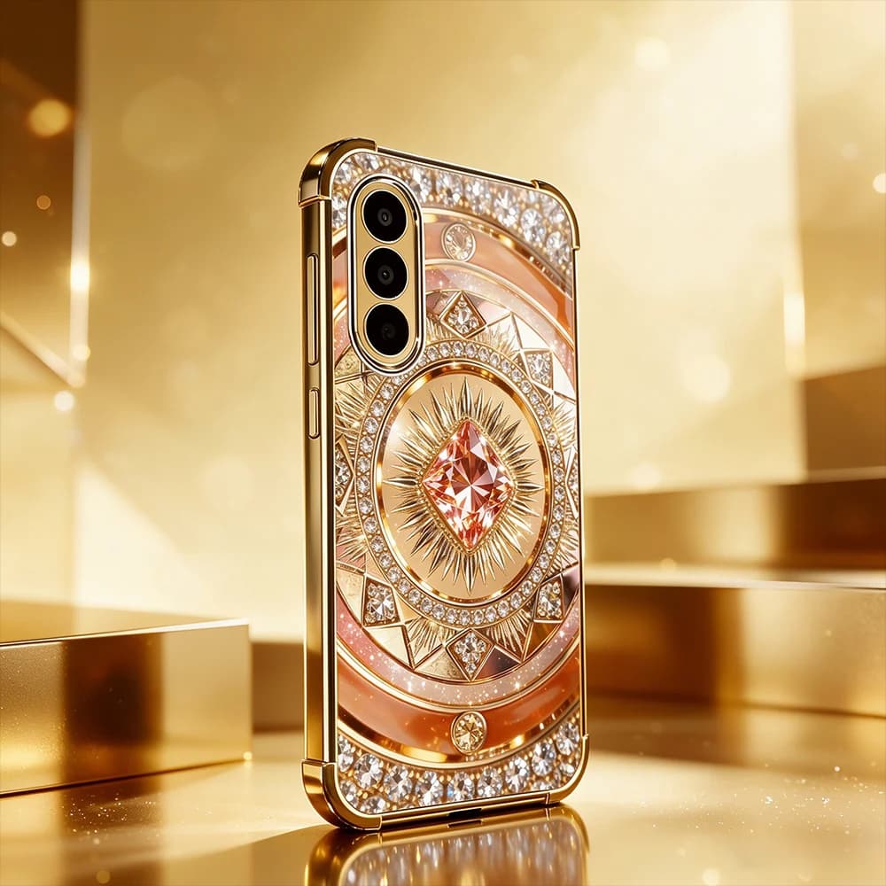 luxury Orange Jewel 2D s26 ultra case Glass phone case for Samsung Galaxy S26 S25 S24 S23 S22 S21 Ultra FE Plus Shockproof Cover