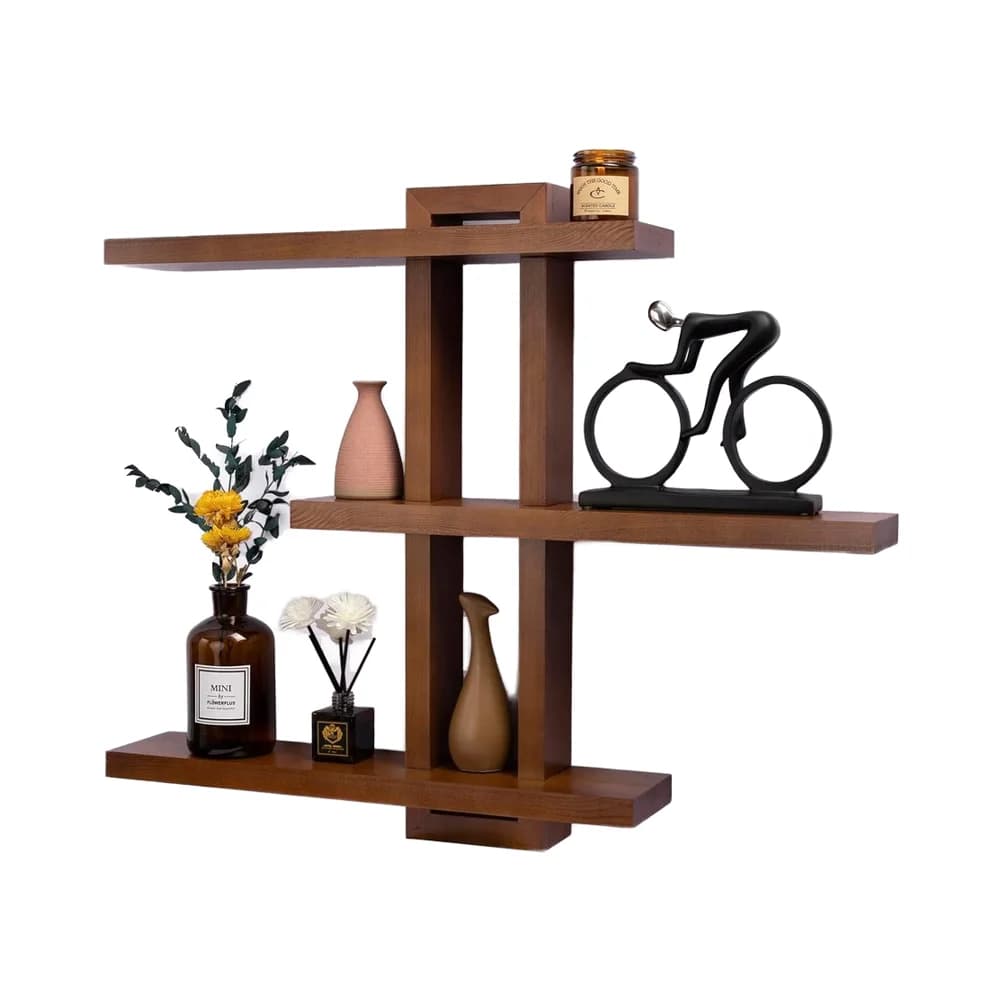 Yaqew 3-Cube Wall Mounted Floating Shelves 28.35\" Max Light Walnut Wood Set for Living Room Farmhouse-28.35\" X Storage Rack