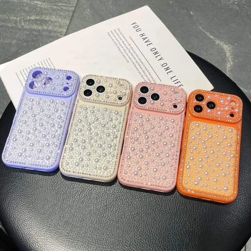 Bling Diamond Inlaid Pearl Phone Case For iPhone 18 Pro 17 Pro Max 16 15 14promax 13 12 Pro Max Case Glitter Girls Phone Cover