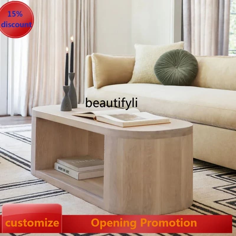 ss8350 Nordic solid wood rounded corner coffee table modern simple living room coffee table creative homestay tea table,