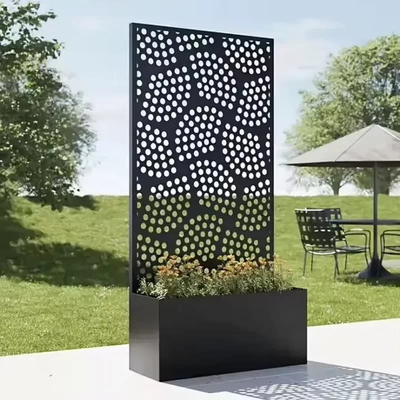 Metal Landscape Planter Pot Box with Cut Privacy Screen Panel for Climbing Plants Vegetables & Vines