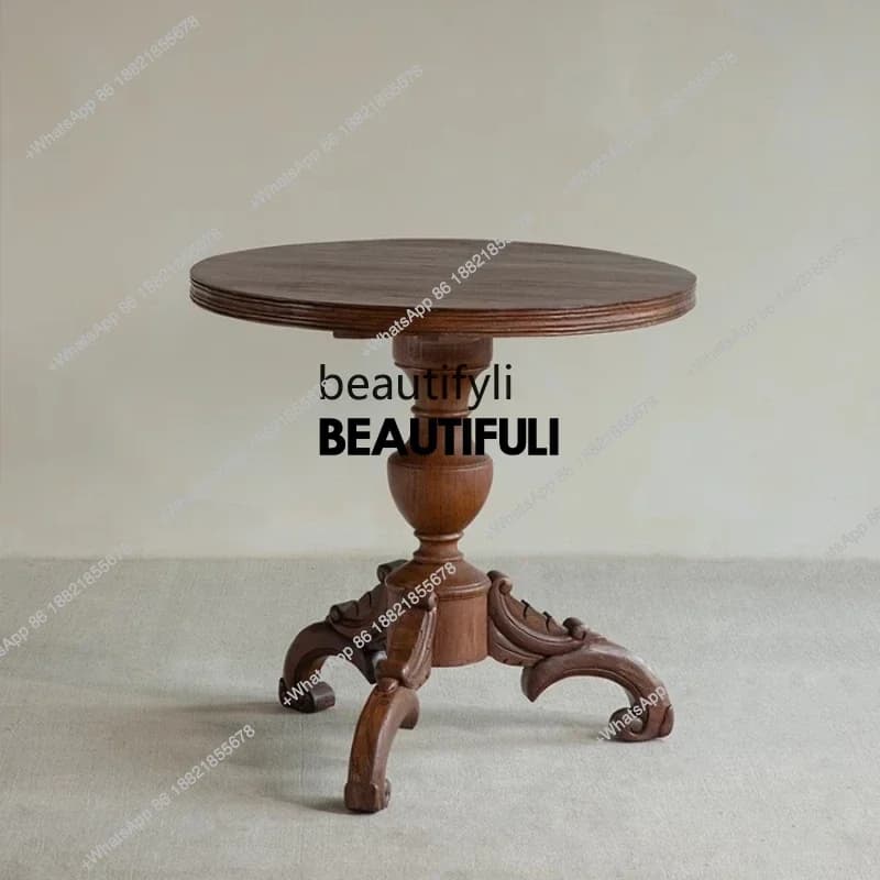 ss8350 Old teak round few\ medieval Nanyang retro French wabi-sabi wind all solid wood sofa side table balcony dining table