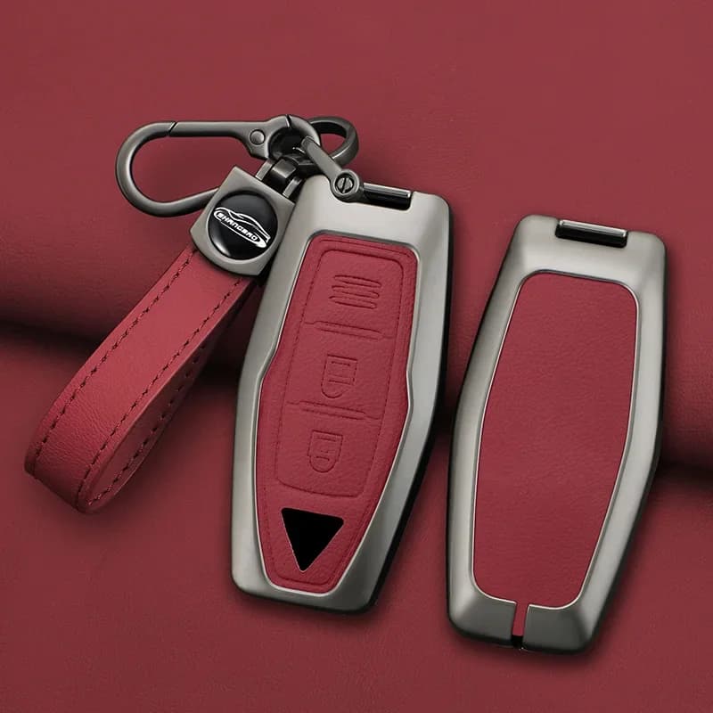 Zinc Alloy + Leather Car Key Case Cover Shell Fob For Mitsubishi Outlander 2022 2023 2024 2025 Control Car Interior Accessories