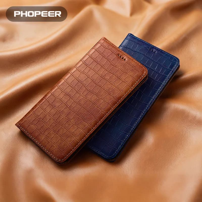 Luxury Genuine Leather Phone Case For Xiaomi Poco M Series - M7 M6 M5 M4 M3 S pro Plus 4G 5G Crocodile Pattern Regular Edition