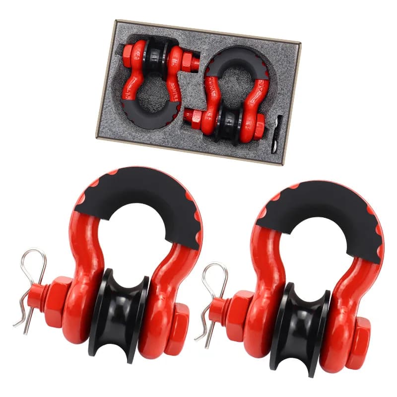 HASHENTA 2Pcs 3/4" D Ring Shackles with Upgraded Snatch Blocks with 7/8" Screw Pin for Road Vehicle Recovery Tow Strap Winch