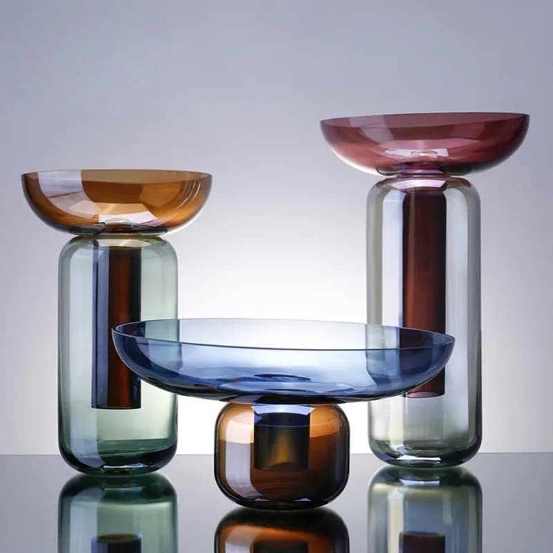 Gradient Colored Detachable Glass Vase Hydroponic Flower Pots Desk Decoration Artificial Flower Decorative Floral Arrangement