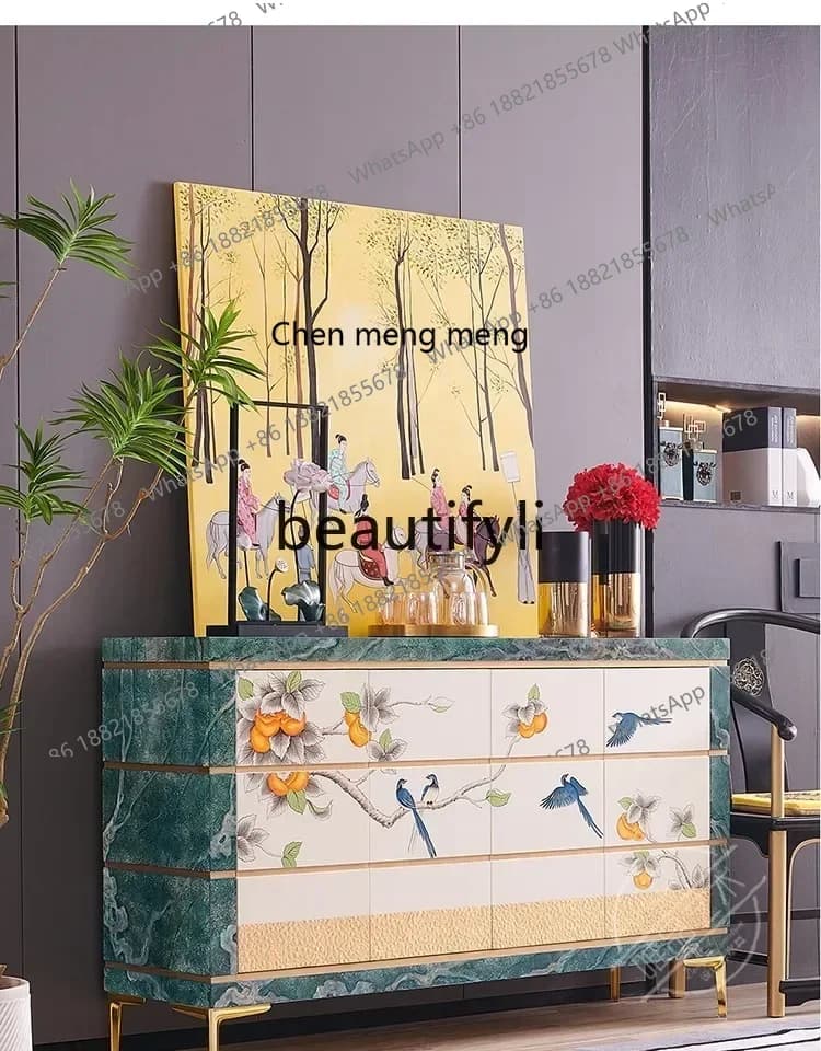 xz1Light luxury French cream style cabinet New Chinese painted home decoration porch side locker
