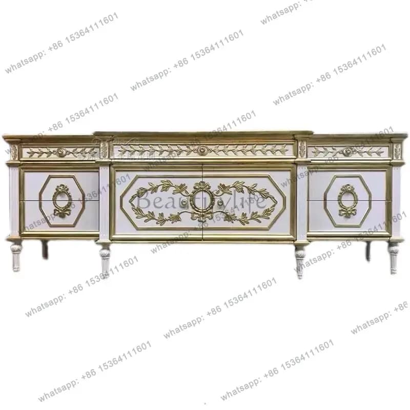 French luxury TV cabinet European solid wood carving flower court cabinet