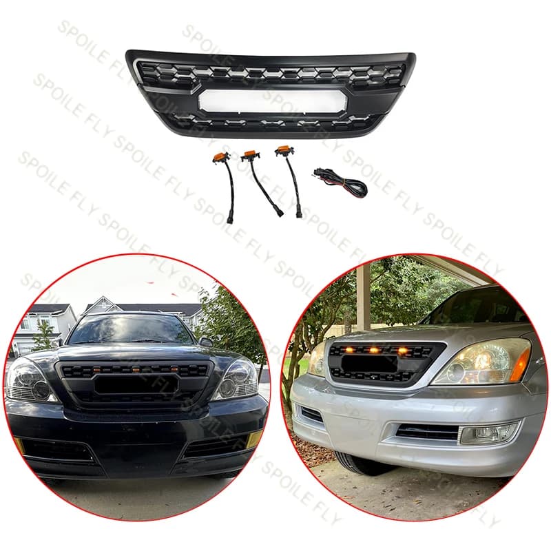 For Lexus GX470 2004-2009 High Quality ABS TRD Style With 3/Pcs LED Car Front Bumper Grille Body Kit Racing Grills Black