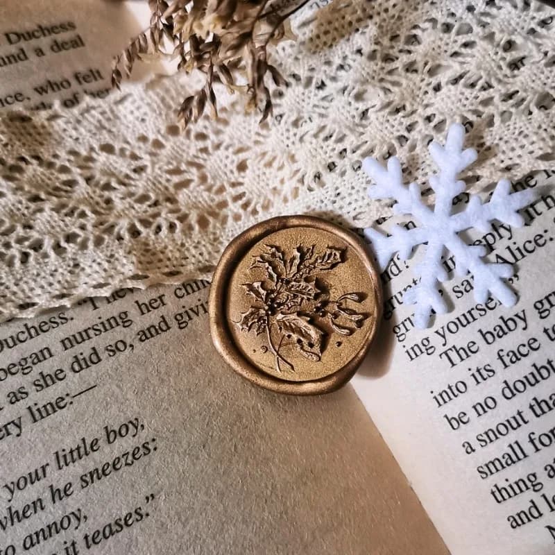 Vintage Christmas Holly Seal, Wedding Gift Handbook Wrapping
