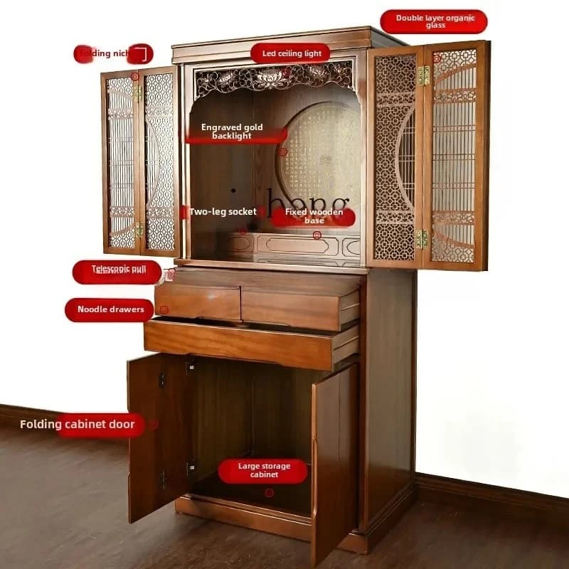 FG-1    red walnut new Chinese solid wood Buddhist shrine household with door Buddhist cabinet
