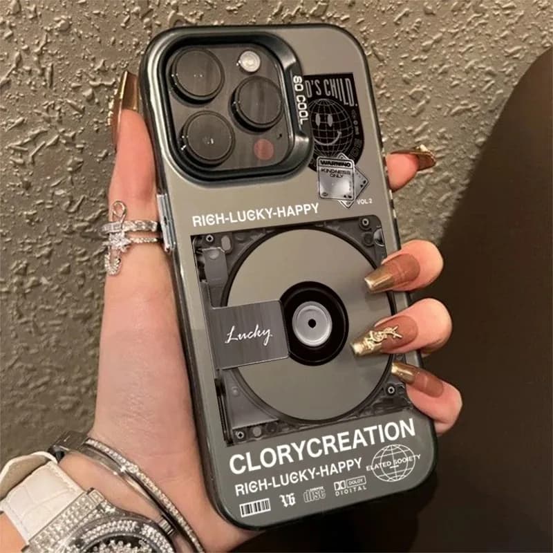 Retro Record Player Plating Matte Phone Cover For iPhone 11 12 13 14 Plus 15 16 17 Air Pro Max 16E SShockproof Bumper Phone Case