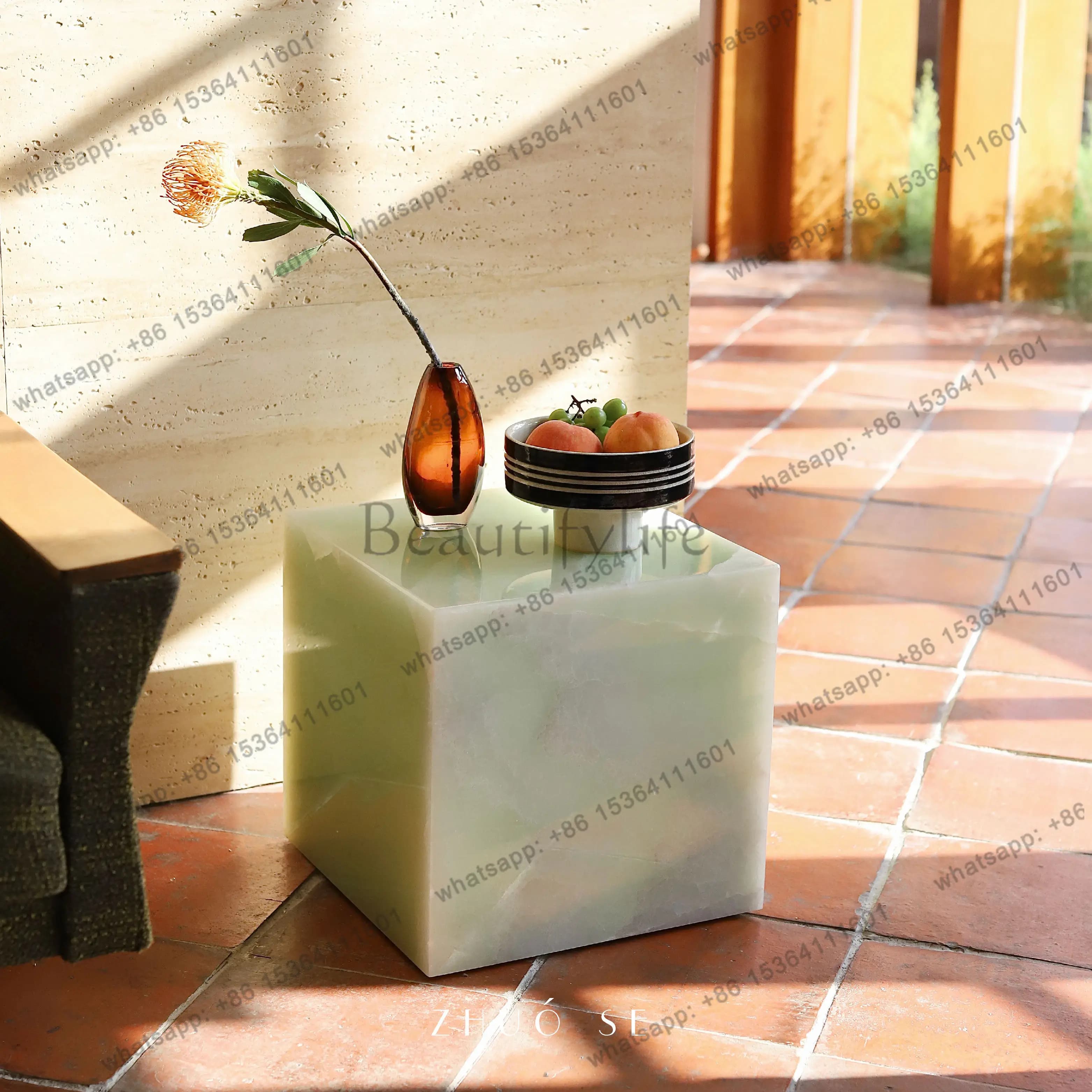 Customizable Natural marble living room corner few green jade light luxury small coffee table modern simple