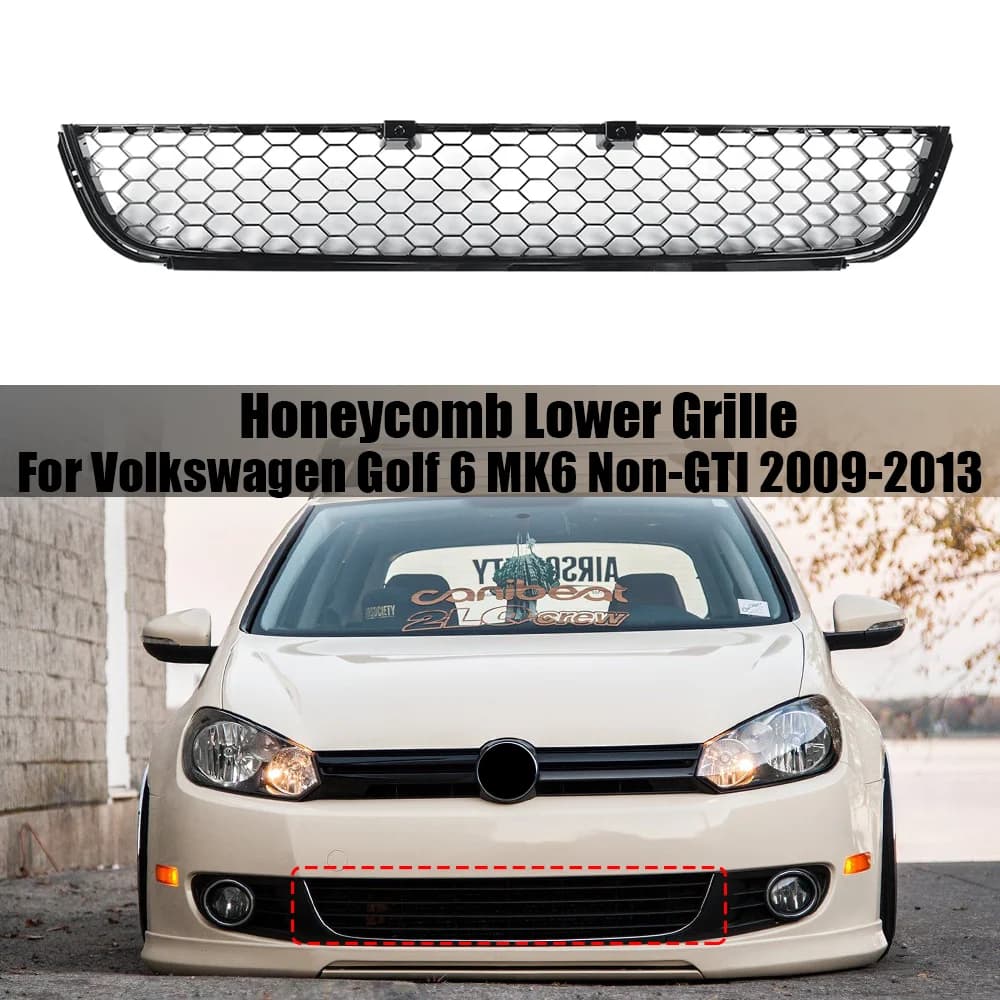 Car Front Bumper Grille Honeycomb Hex Mesh Lower Grill GTI Style  For Volkswagen VW Golf 6 MK6 Non-GTI 2009 2010 2011 2012 2013