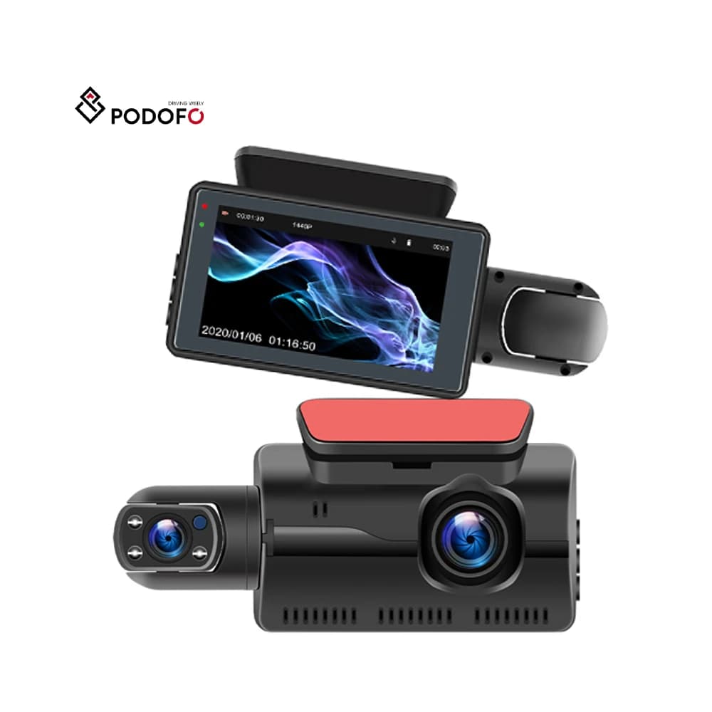 Podofo 3.0" Dash Cam Car Driving Recorder Front & Interior Dual Lens Camera DVR Car Parking Reversing Driving Night Vision