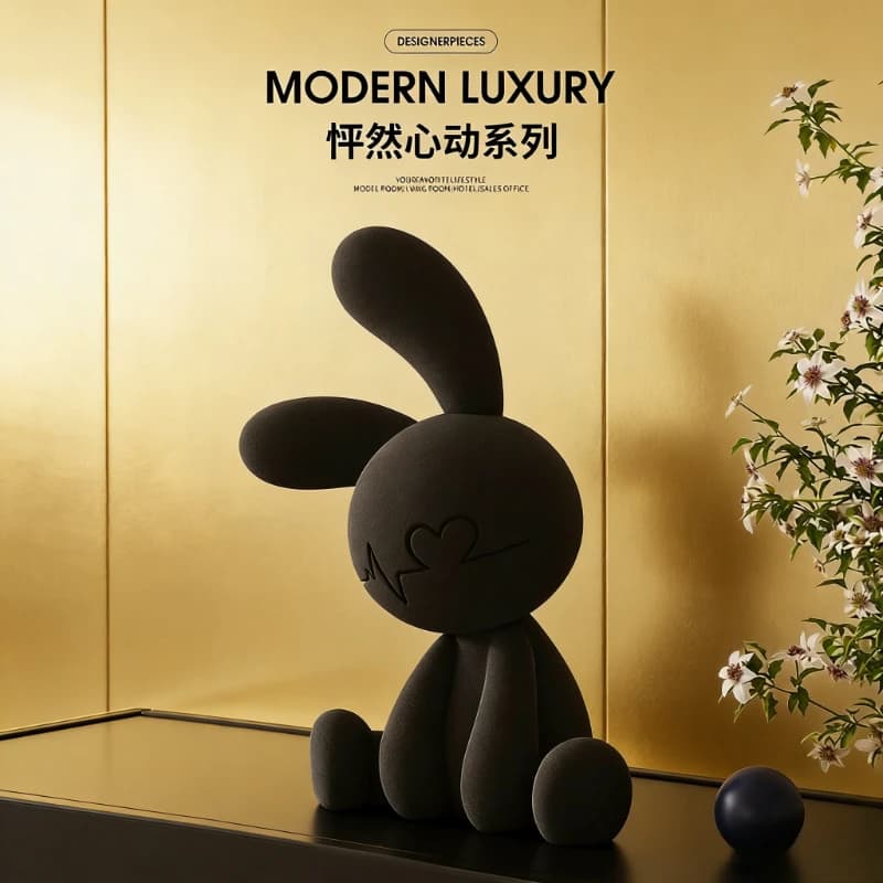 Simple Chic Sitting Rabbit Sculpture, Premium Design Resin Figurine, Modern Living Room Study Decor, Kids Room Entryway Art