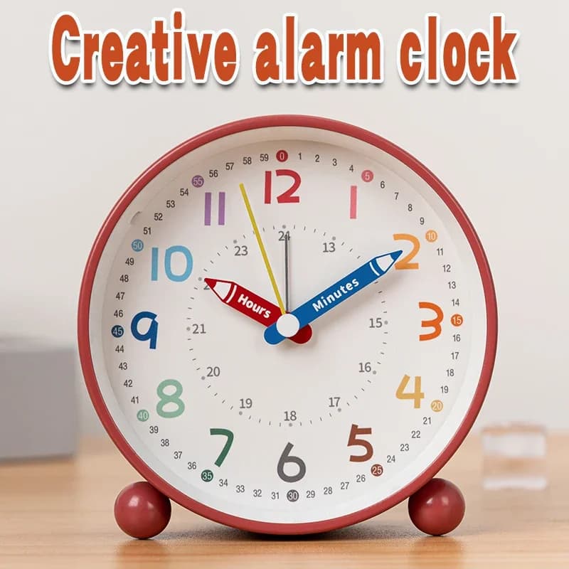 Pencil design metal alarm clock, a must-have for the back-to-school season, with night light and silent operation time,