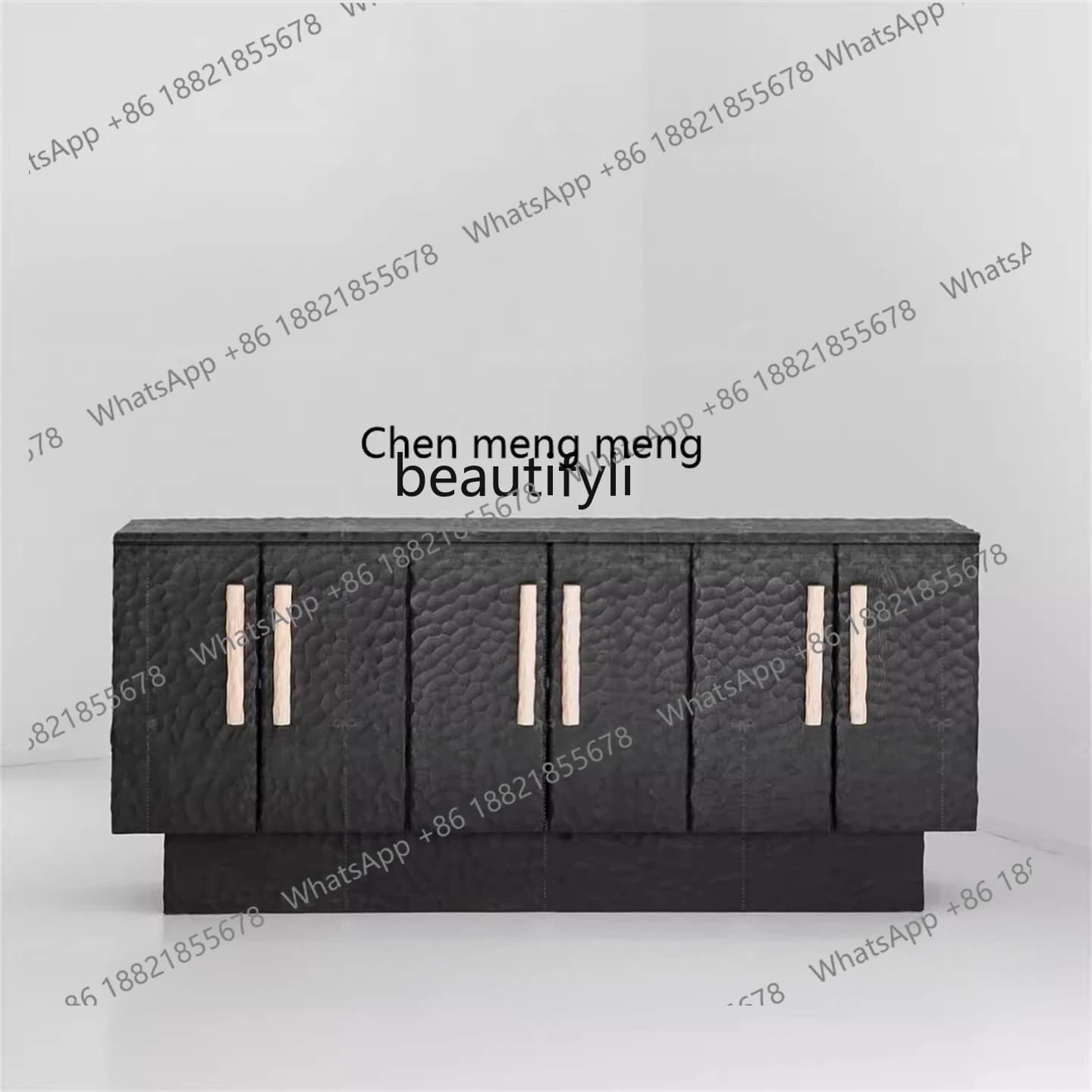 X  Retro solid wood dining side cabinet, creative home decoration cabinet modern, black carved locker
