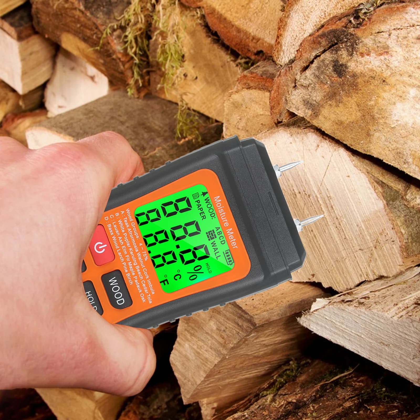 C2 Two Pins Wood Digital Water Leak Detector Backlit LCD Timber Damp Detector for Building Material Firewood Walls Paper Floor