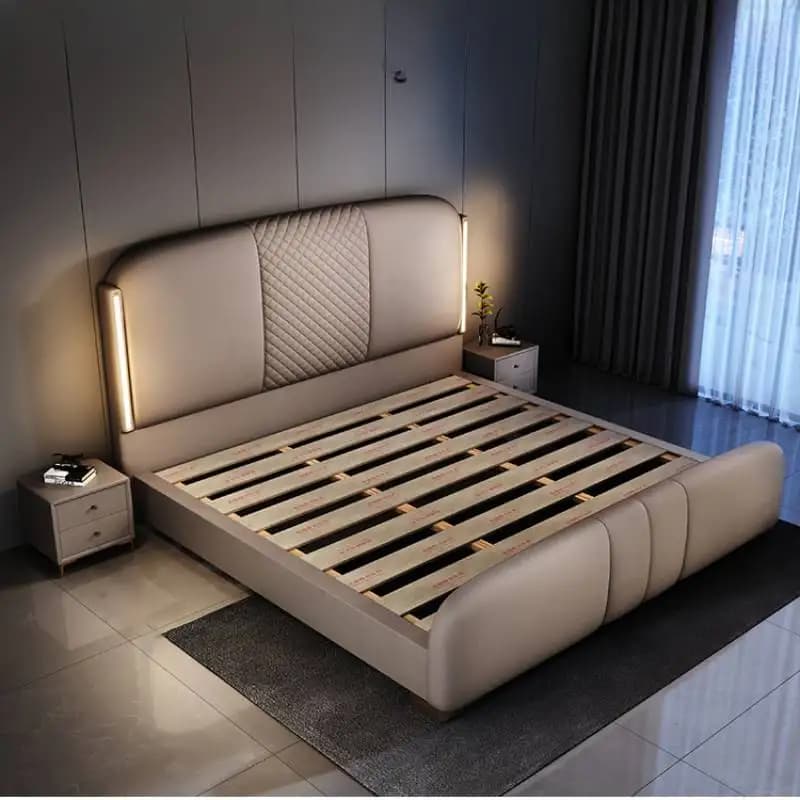 Wood Tall Headboard Bed Frame Double European Style Modern Nightstands Bed Frame Queen Size Bedroom Cama Moderno Lujo Furniture