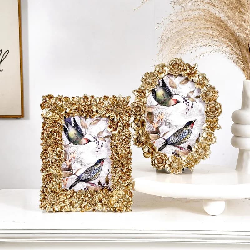 Creative Gold Three-dimensional Flower Pattern Photo Frame, Suitable for Home Photo Decoration and Photography Decoration Props