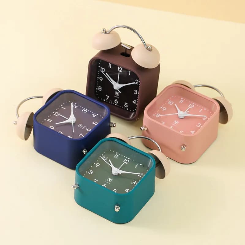Creative Square Desktop Alarm Clock Students Get Up Ring The Bell Loudly Decorative Alarm Watch Silent Sweep Quartz Clock