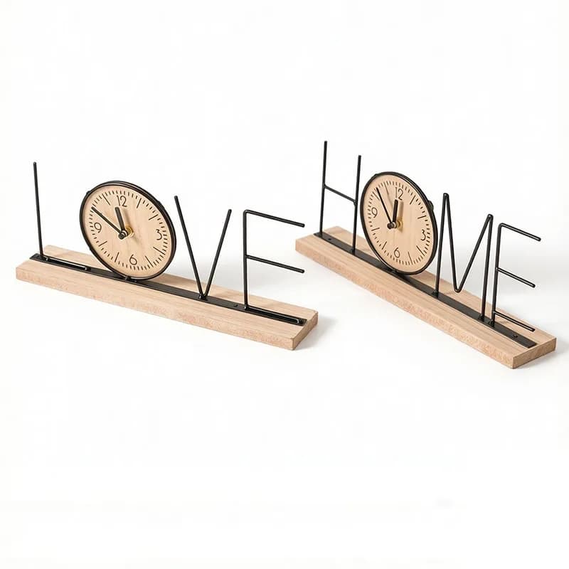 Vintage Clock Figurine Wooden Retro Digital Alarm Clock English Letter Love Heart Statue Home Office Decor