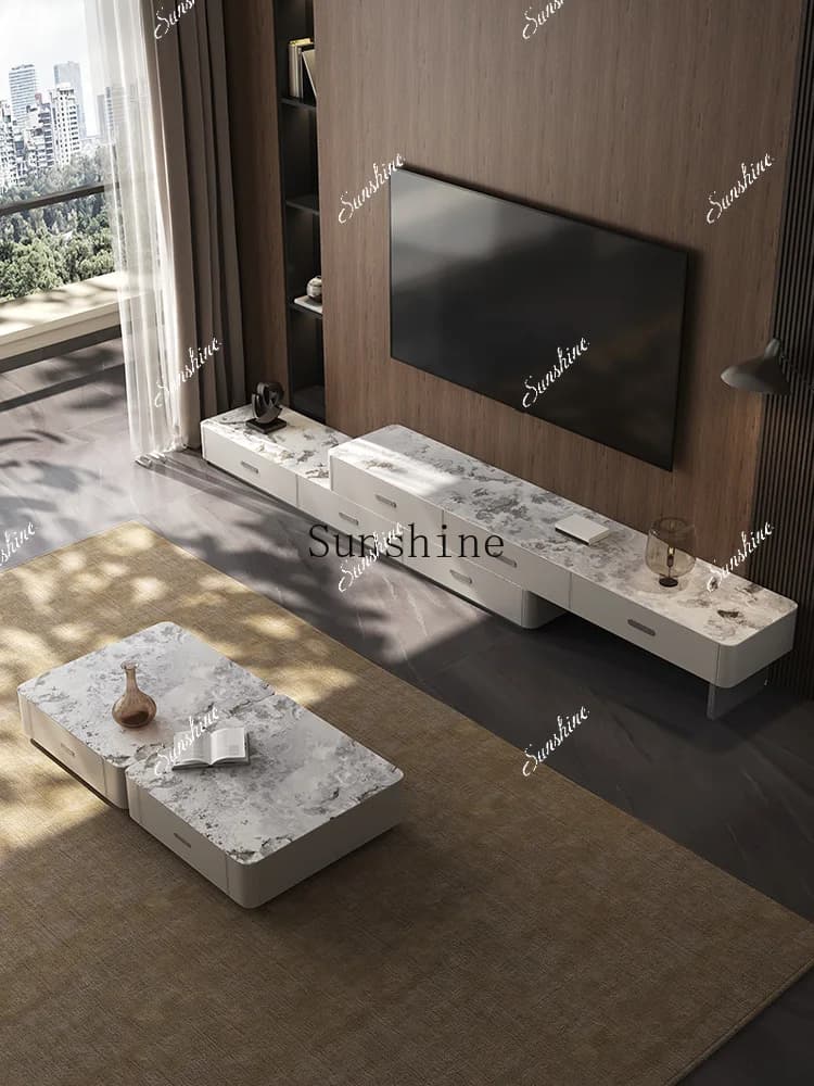 Living room household modern rock slab tea table light luxury TV cabinet combination  FT