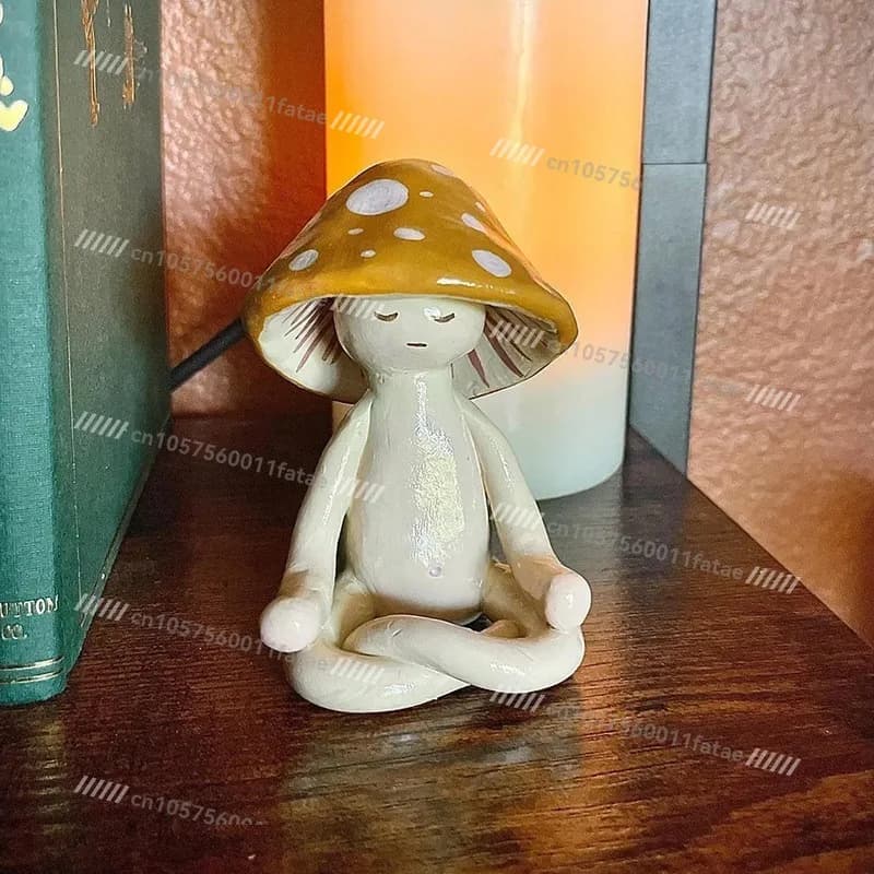 Cute Meditation Yoga Mushroom Tabletop Ornament, Resin Crafts