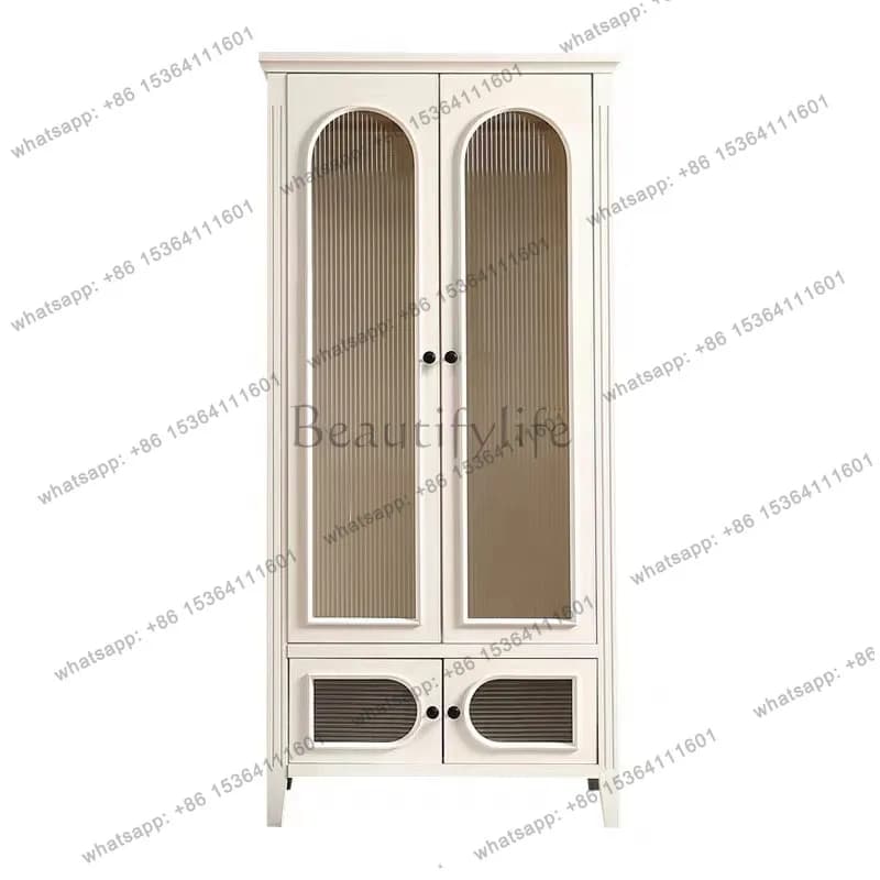 American solid wood wardrobe light luxury double door decorative Changhong glass storage cabinet