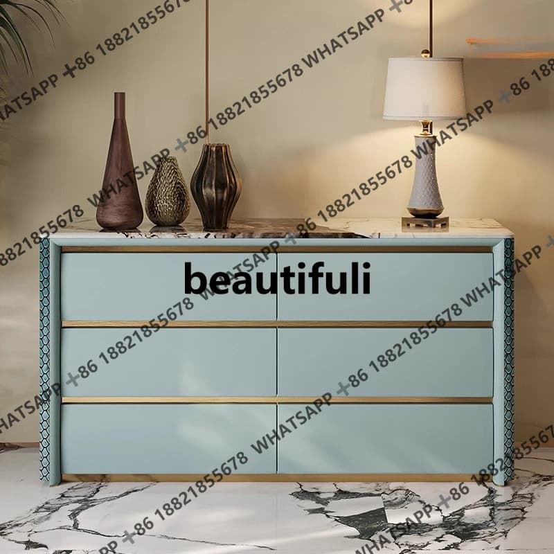 Italian light luxury six-drawer chest of drawers fashion marble high-end TV cabinet bedroom storage entryway storage cabinet