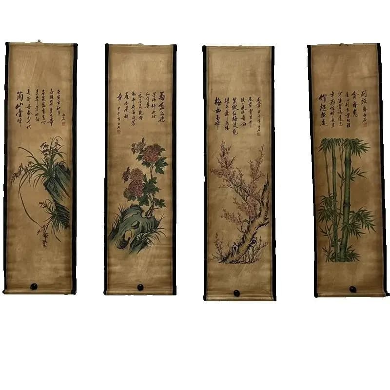 China Old Scroll Painting, Four Screen Paintings, Middle Hall Hanging Painting, n the year of Jiawu, Bai Shi Mei Lan