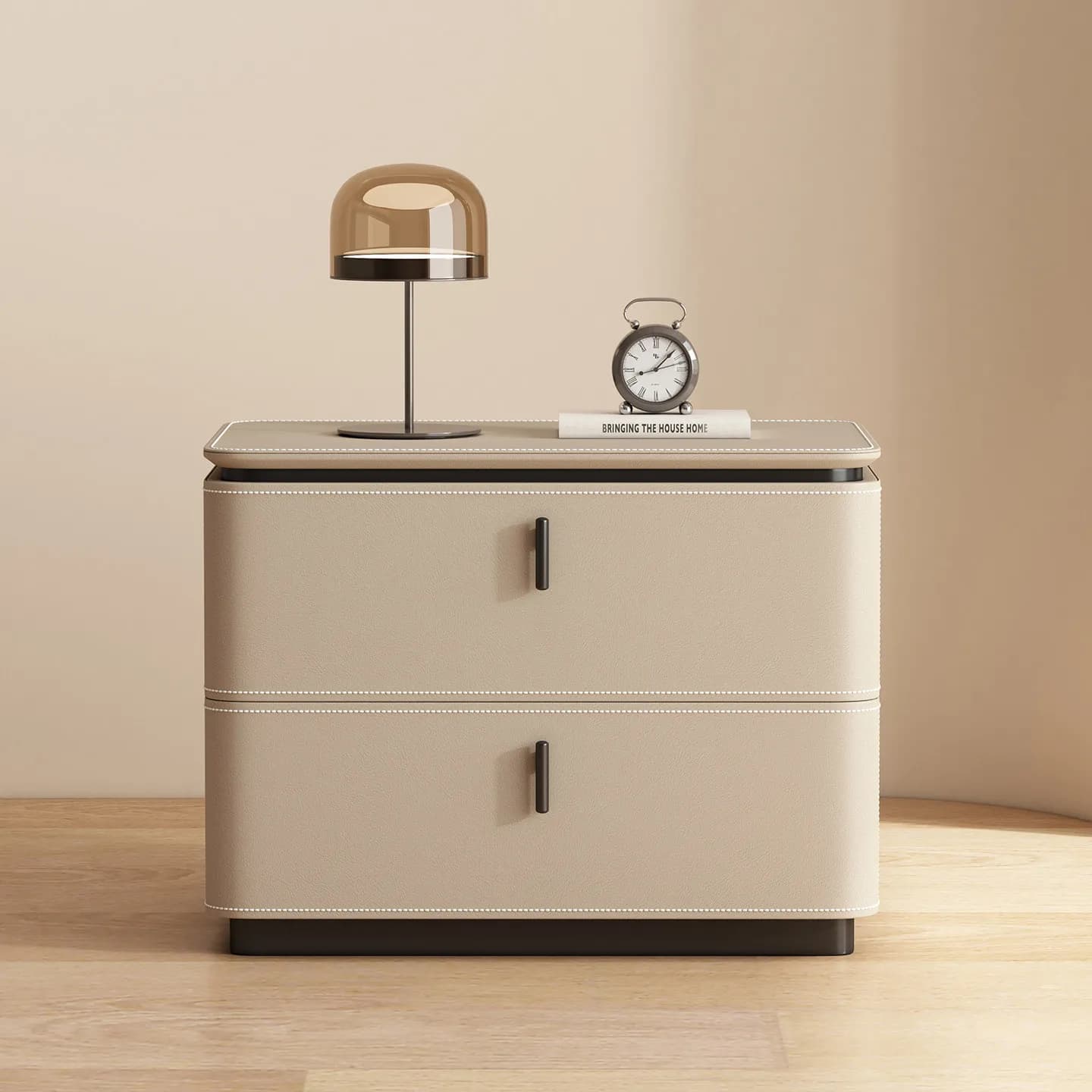 LH solid wood saddle leather bedside table light luxury simple modern home bedside table