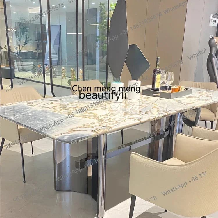 M178 Italian light luxury elephant white natural marble dining table rectangular luxury stone dining table high-end can be custo