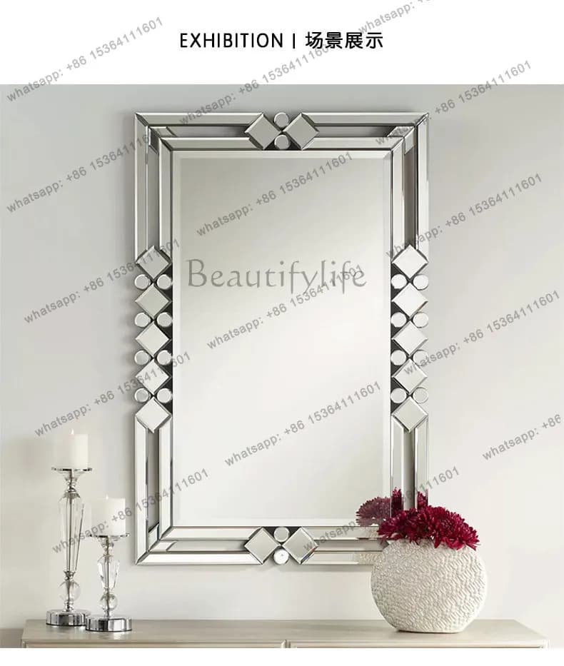 French retro makeup mirror light luxury bathroom wall hanging simple square mirror