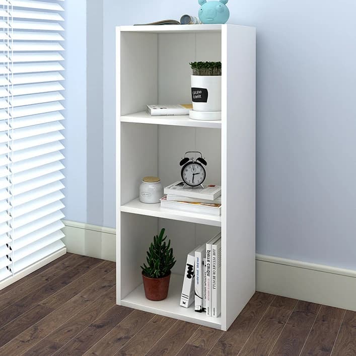 Cheap Price Living Room Office Natural Oak White Bookshelf with Standard 3 Compartments Storage Bookshelf
