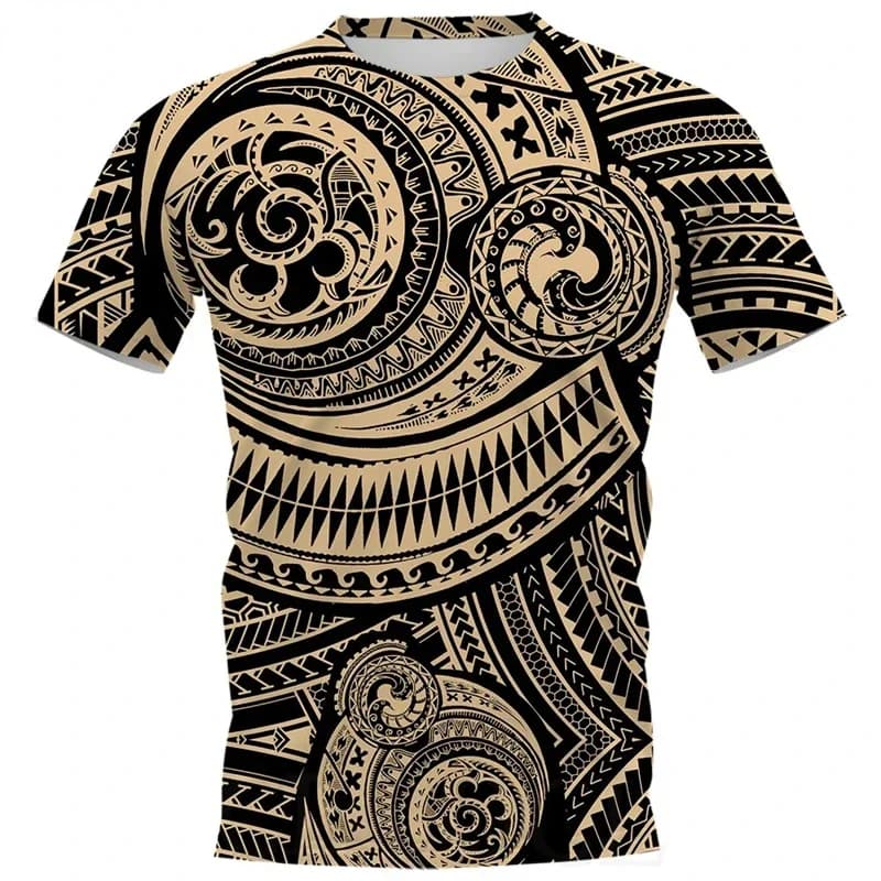 2026 European And American Casual O-neck Tee Tops 3D Printed Viking Tattoo Polynesian Style T Shirt Men Luxury Designer T-shirt