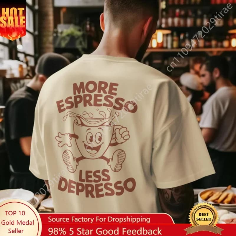 Interesting Quotes From Coffee Enthusiast Shirts, Men's and Women's Summer Pure Cotton Short Sleeves, Fashionable Loose T-shirts