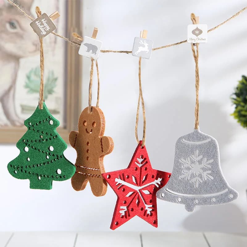 New Christmas Gingerbread Man Felt Pendant Christmas Tree Snowflake Star Bell Shaped Pendant Creative DIY Christmas Decoration