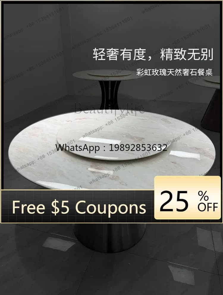 FF Rainbow rose luxury stone light luxury high sense natural luxury stone round table marble dining table and chair combination