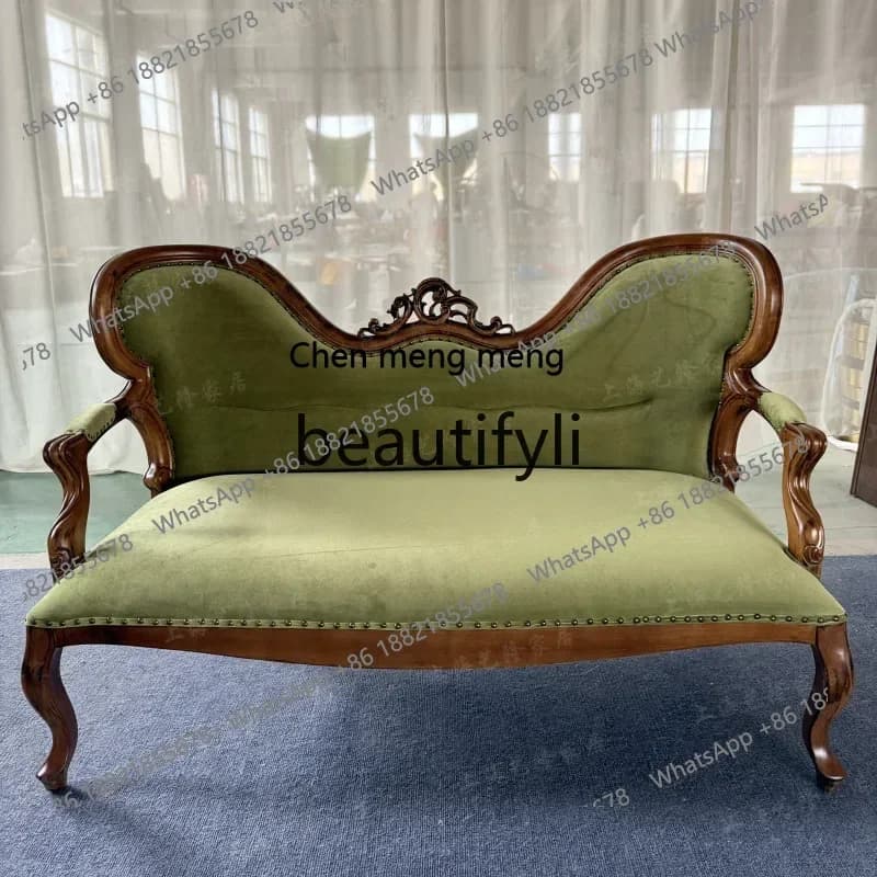 D178  American solid wood sofa fabric carving old double three-person European court style light luxury sofa