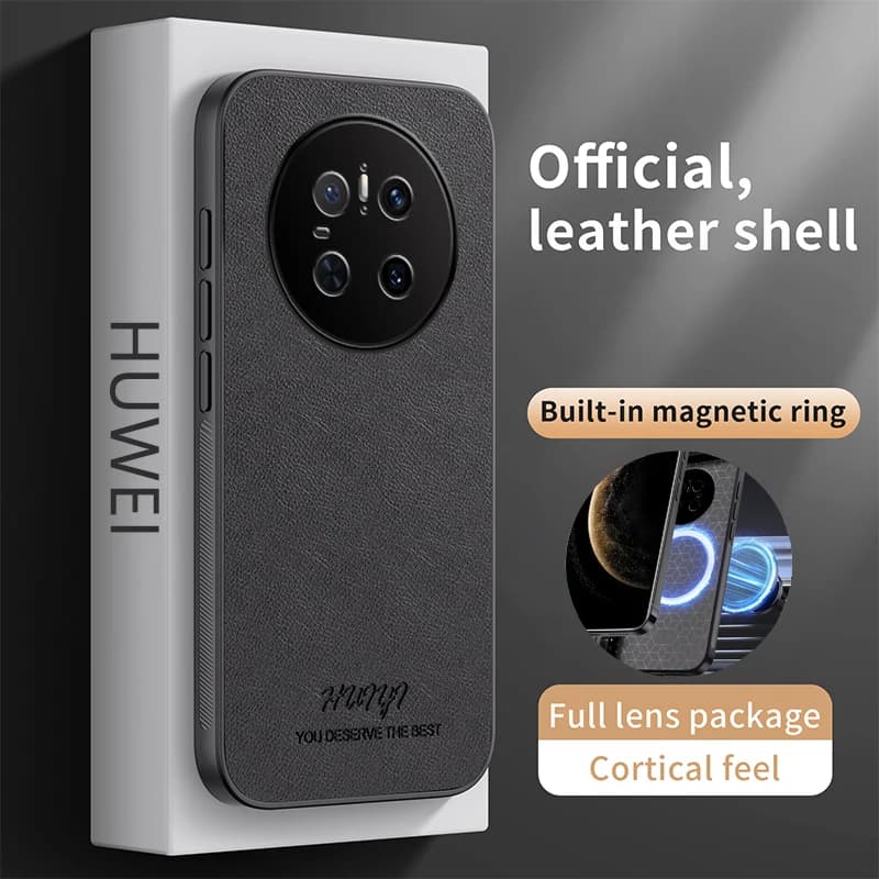 Leather Magsafe Case for Huawei Mate 70 Pro 5G Car Magnetic Holder Wireless Charging Silicone Hard Phone Cover Mate70Pro Shell
