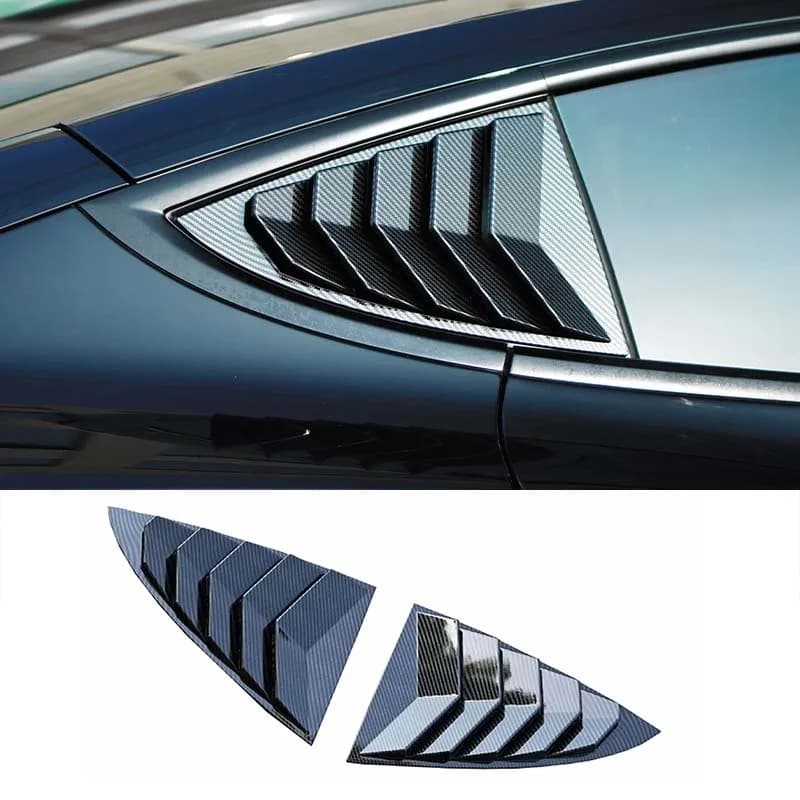 2021-2023 Teslas Model 3 Rear Triangle Window Shark Cheek Trim Cover Light Black/Carbon Fiber ABS Material Exterior Accessories