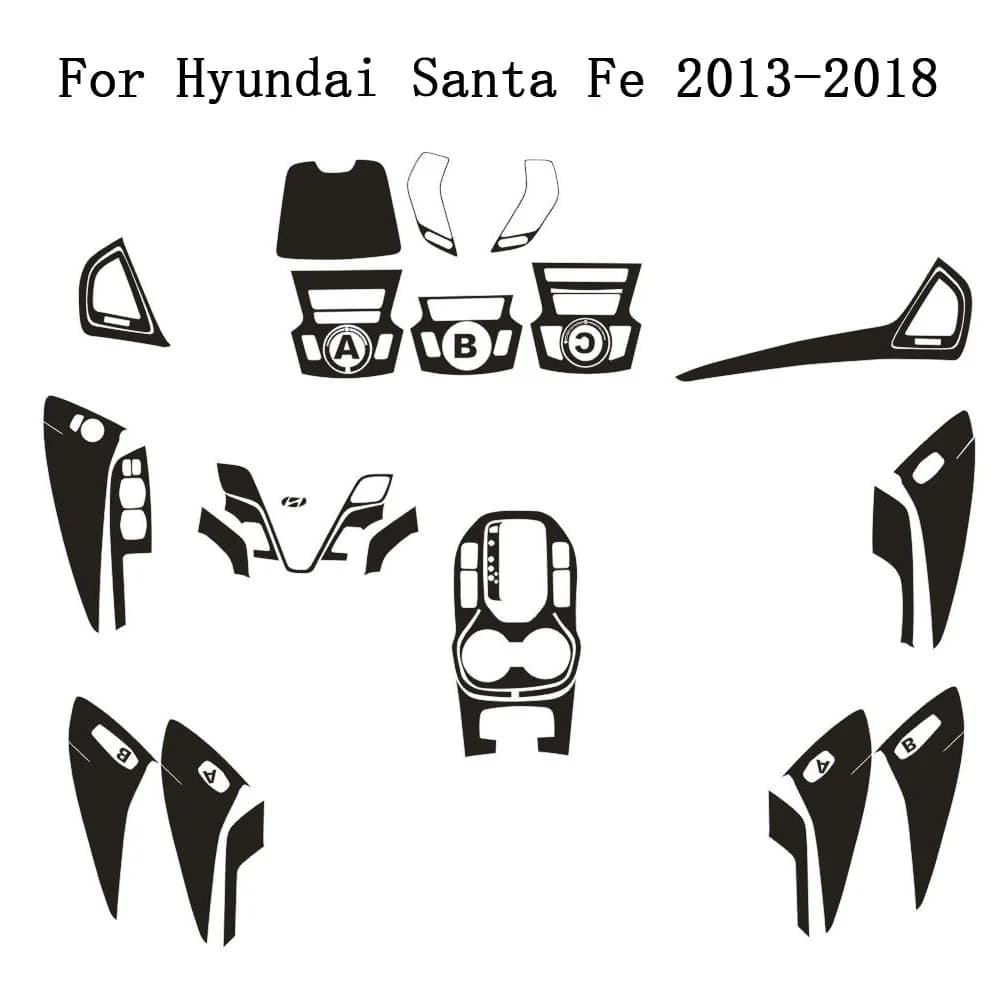 Carbon Fiber For Hyundai Santa Fe 2013-2018 Car Film Interior Sticker Center Console Gear Dashboard Air Door Handle Lift Panel