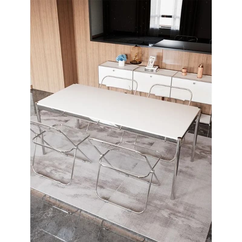 Minimalist rectangular desk, antique stainless steel dining table